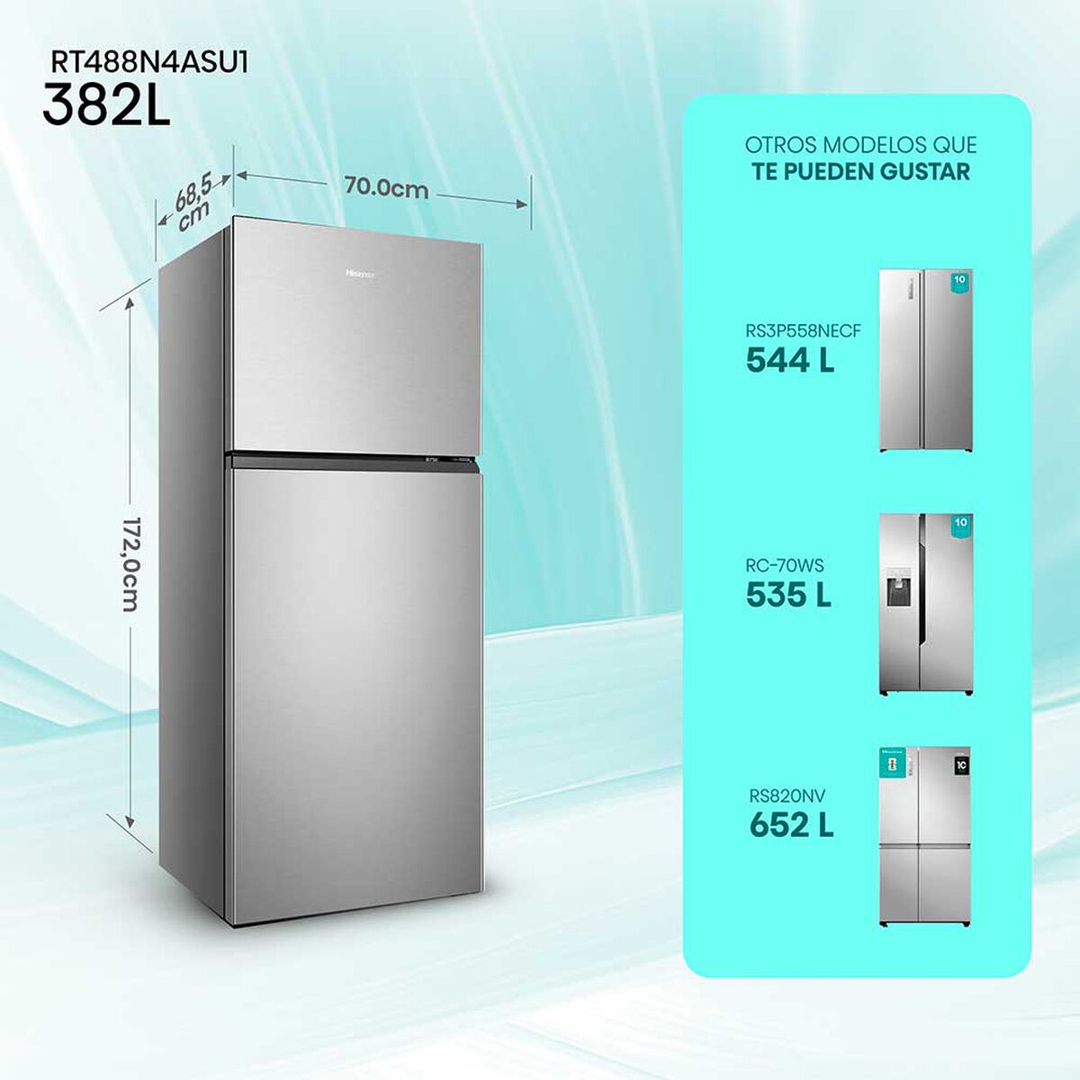 Refrigerador Hisense RT488N4ASU1 Top Mount 382 L Inox