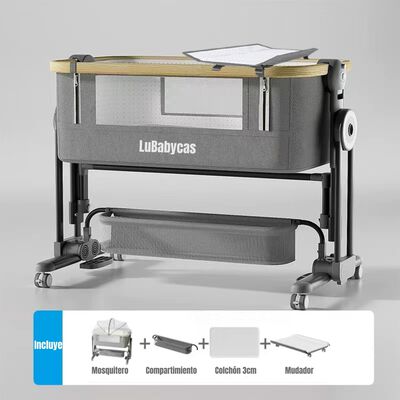 Imagen 2 del producto Cuna Colecho con Mudador Colchón Mosquitero LuBabycas Gris