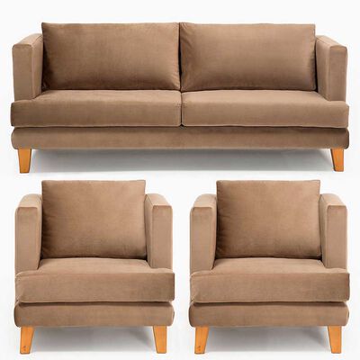 Juego de Living Barra Design Larisa Sofá 3 Cuerpos + Dos Sillones 1 Cuerpo Beige