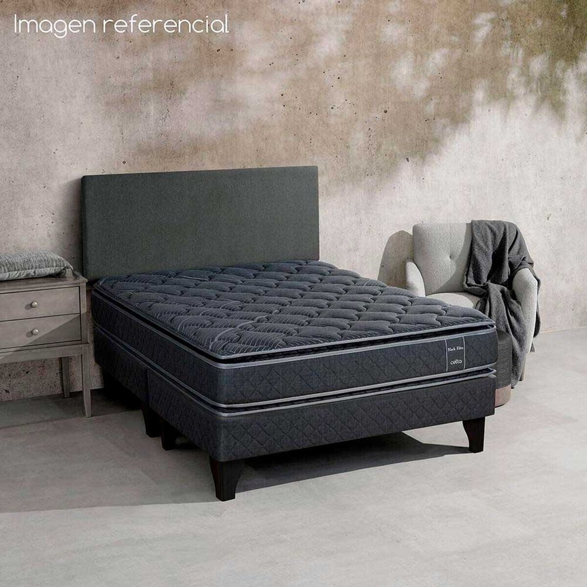 Cama Europea Celta 2 Plazas Black Elite Base Dividida + Respaldo