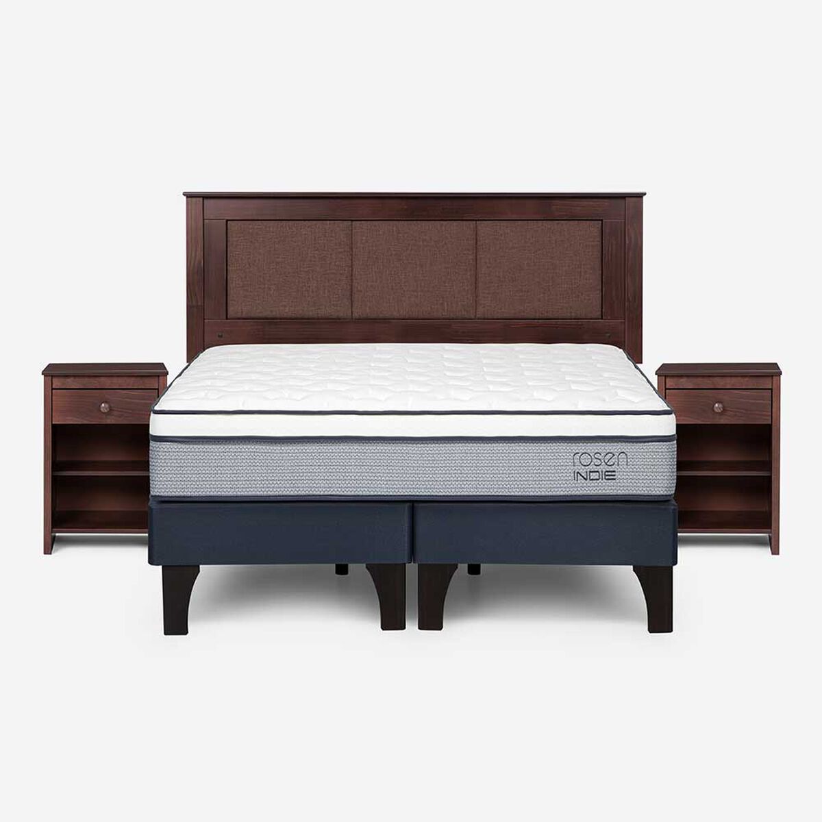 Cama Europea Rosen Base Dividida King Pratta + Respaldo + 2 Veladores Rachel