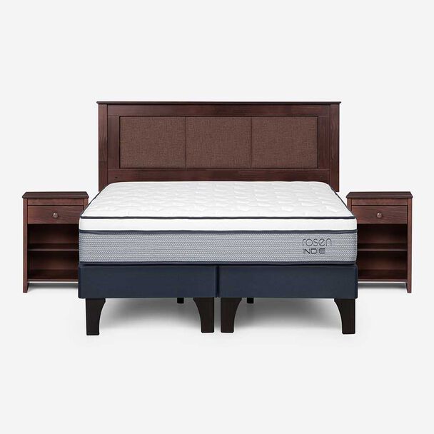 Cama Europea Rosen Base Dividida King Pratta + Respaldo + 2 Veladores Rachel