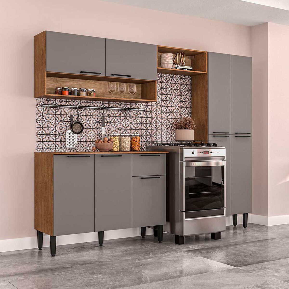 Mueble de Cocina Vekkahome Madri 1 Caj&oacute;n 9 Puertas Gris