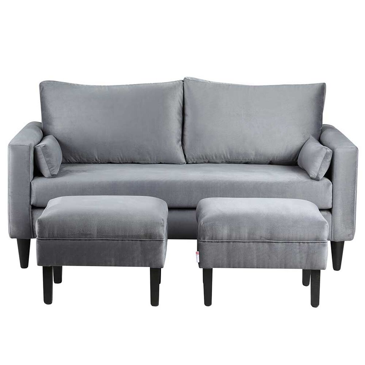 Juego de Living Bodevir Sky Felpa 00 Sofá 3 Cuerpos + Dos Pouf 1 Cuerpo Gris 