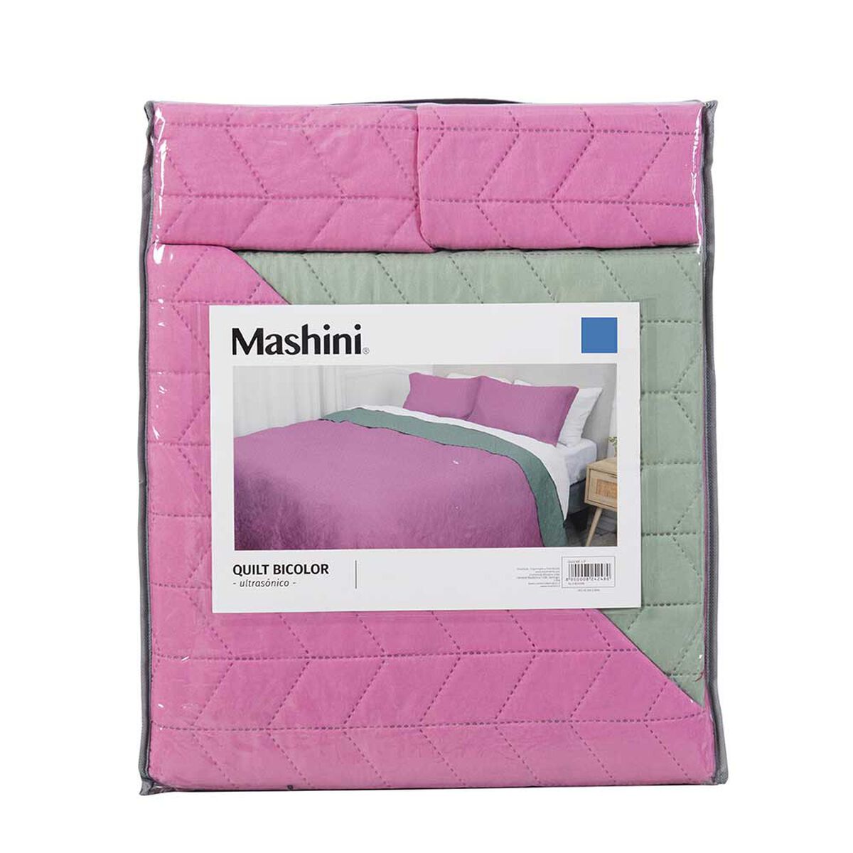 Cubrecama Mashini 2 Plazas Liso Rosado Verde