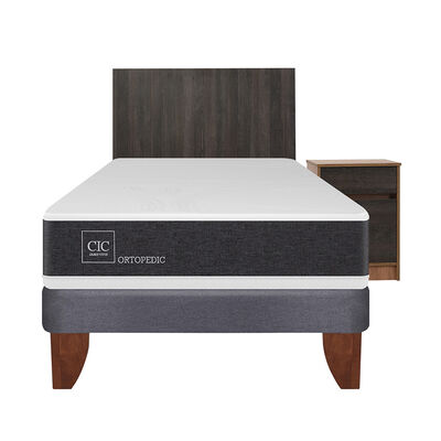 Cama Europea CIC 1,5 Plazas Ortopedic + Respaldo + Velador