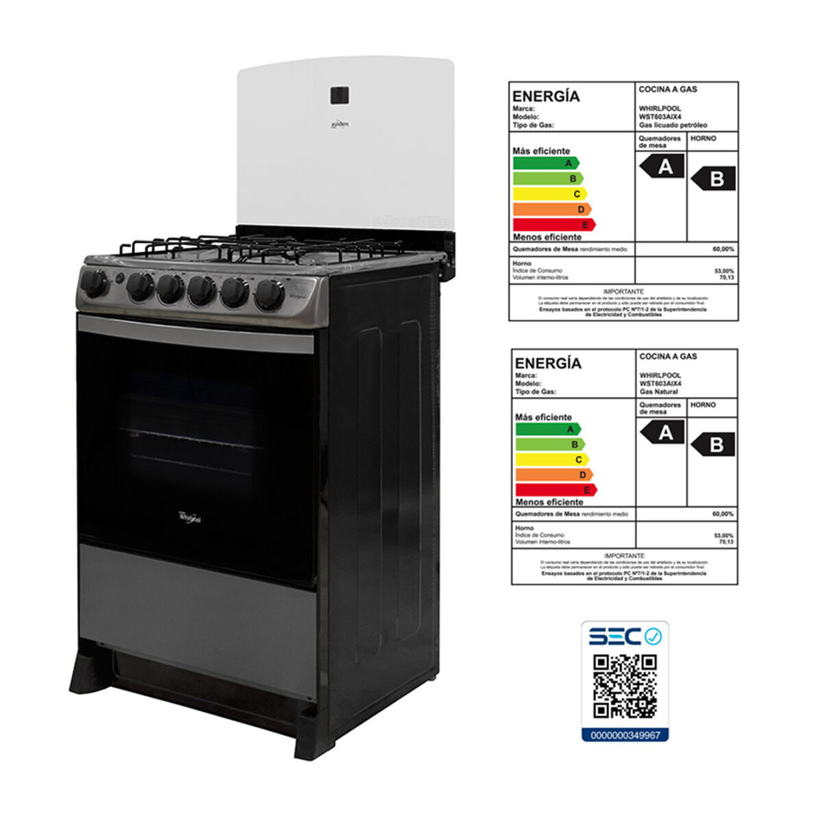 Cocina a Gas Whirlpool WST603AIX4 4 Quemadores