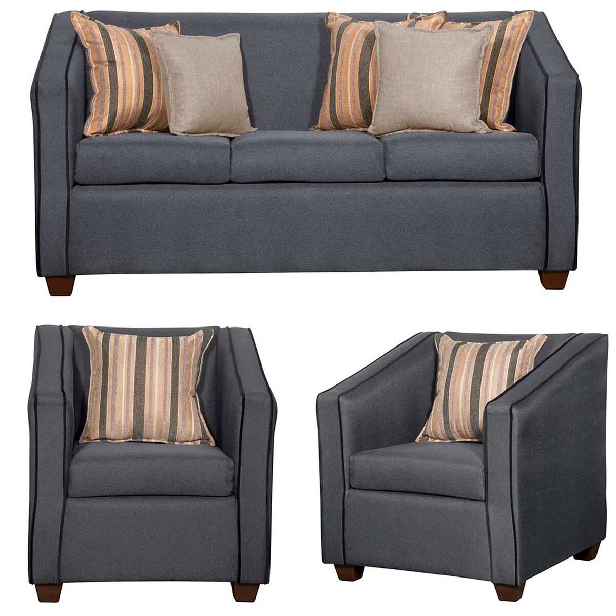 Juego de Living Ruzam Mobel Victorius Sof&aacute; 3 Cuerpos + Dos Sillones 1 Cuerpo Lino Marengo