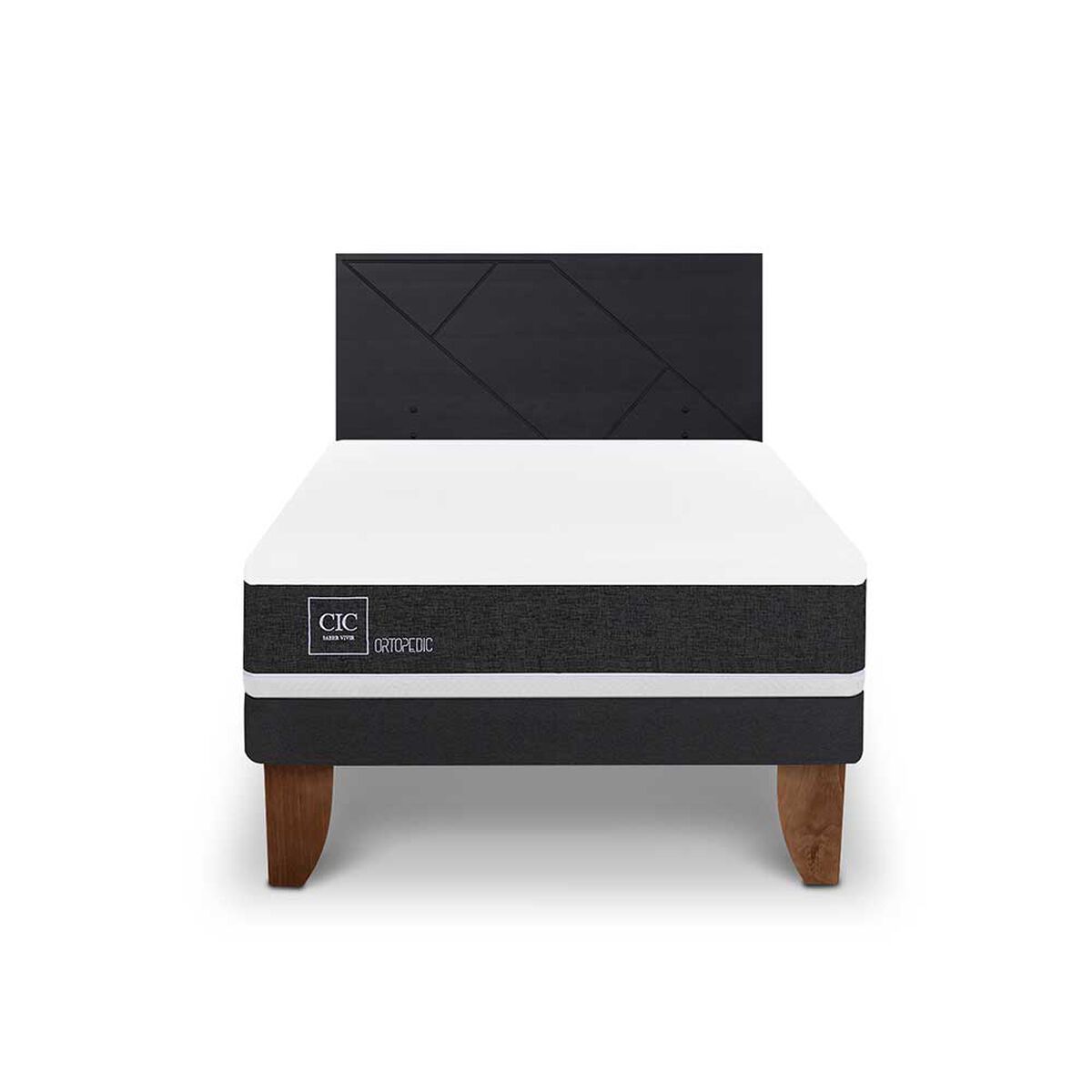 Cama Europea CIC 1,5 Plazas Ortopedic  + Respaldo Villarrica Negro