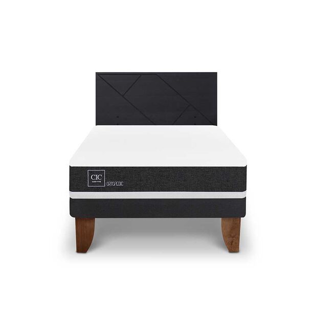 Cama Europea CIC 1,5 Plazas Ortopedic  + Respaldo Villarrica Negro