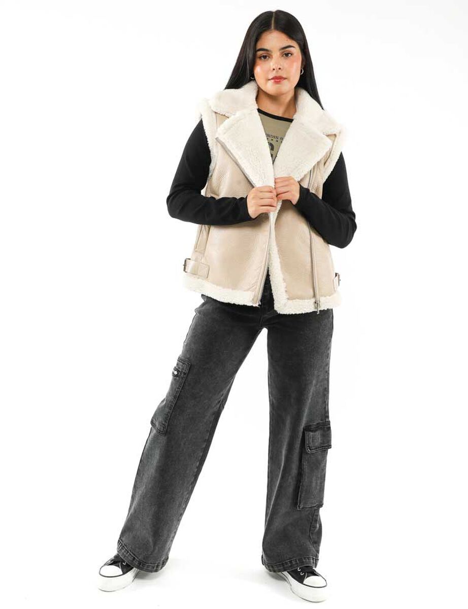 Chaqueta Aviadora Ecocuero Sin Mangas Mujer Icono