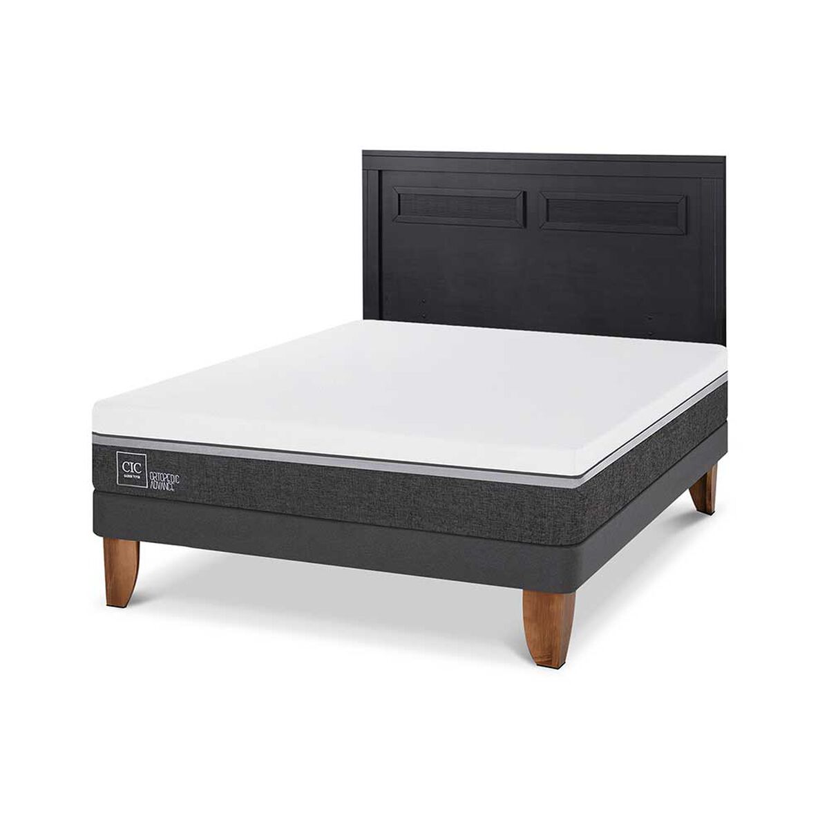 Cama Europea CIC 2 Plazas Ortopedic Advance + Respaldo Milan Negro