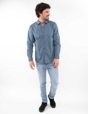 Imagen 2 del producto Camisa Algodón Estampada Slim Manga Larga Hombre Zibel Azul