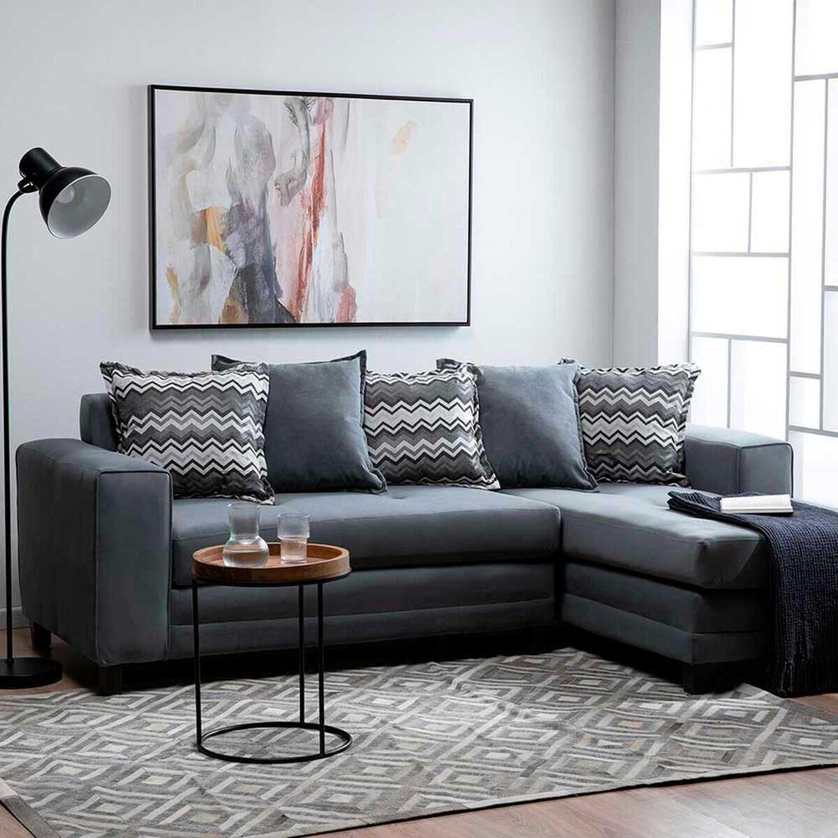 Sof&aacute; Seccional Derecho Living Factory Milan 3 Cuerpos Gris