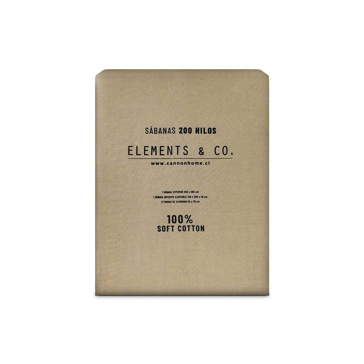 Juego de Sábanas Elements & Co 200 Hilos 2 Plazas Liso Tostado