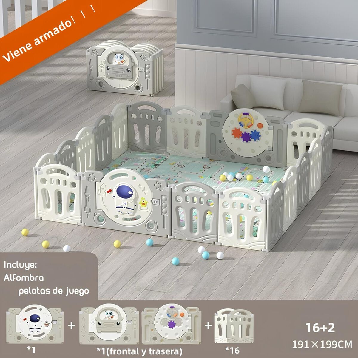 Corral Bebe Armado 191x199cm con Accesorios Lubabycas