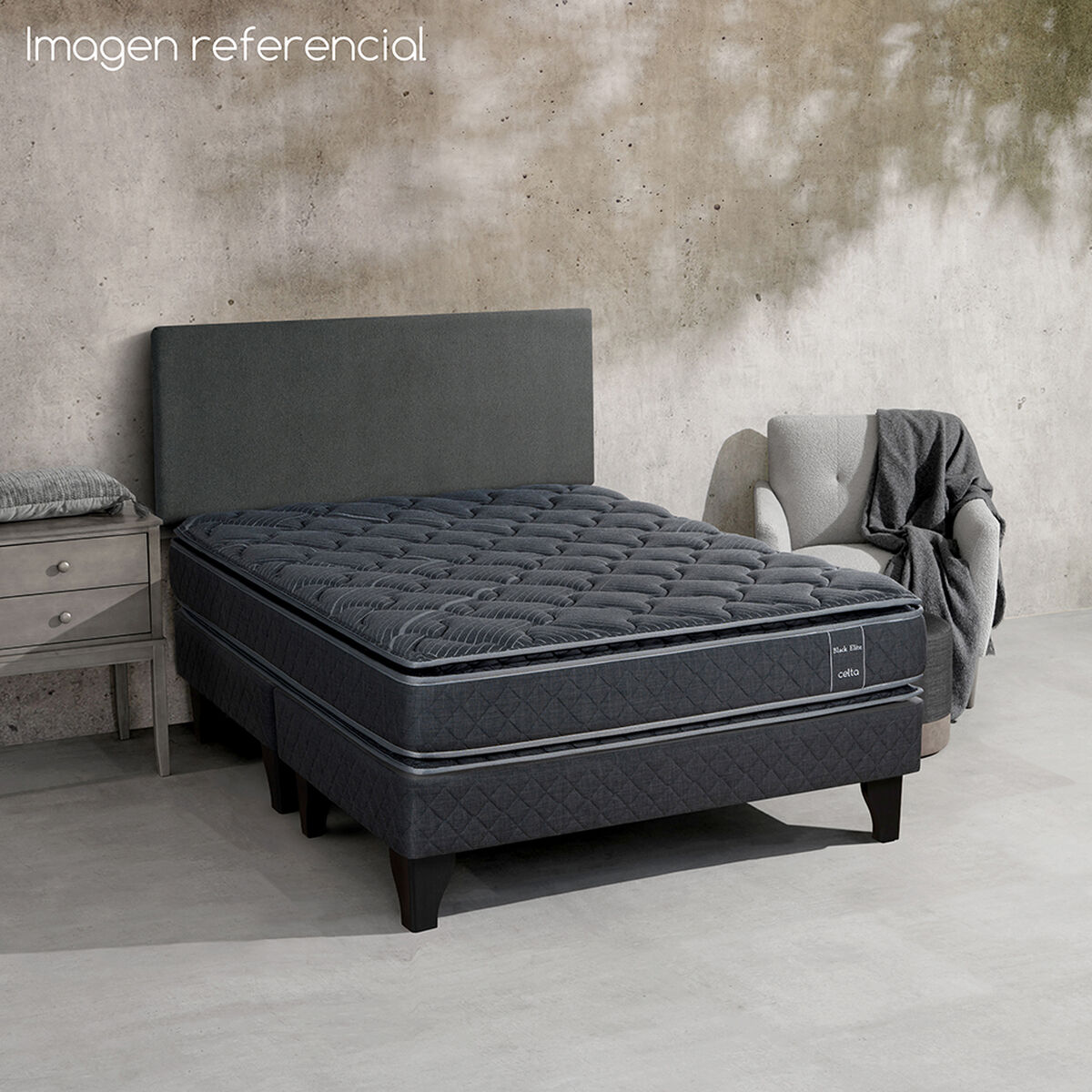 Cama Europea Celta King Black Elite Base Dividida + Respaldo