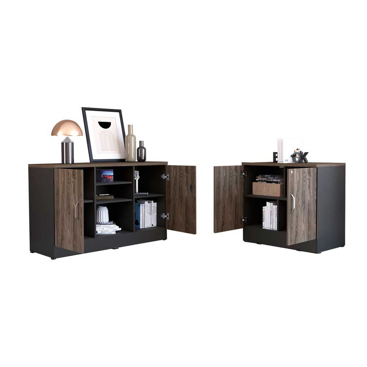 Combo Gabinete 2 Puertas + Cajonera 2 Puertas TuHome Home Office Negro Soft-Coñac