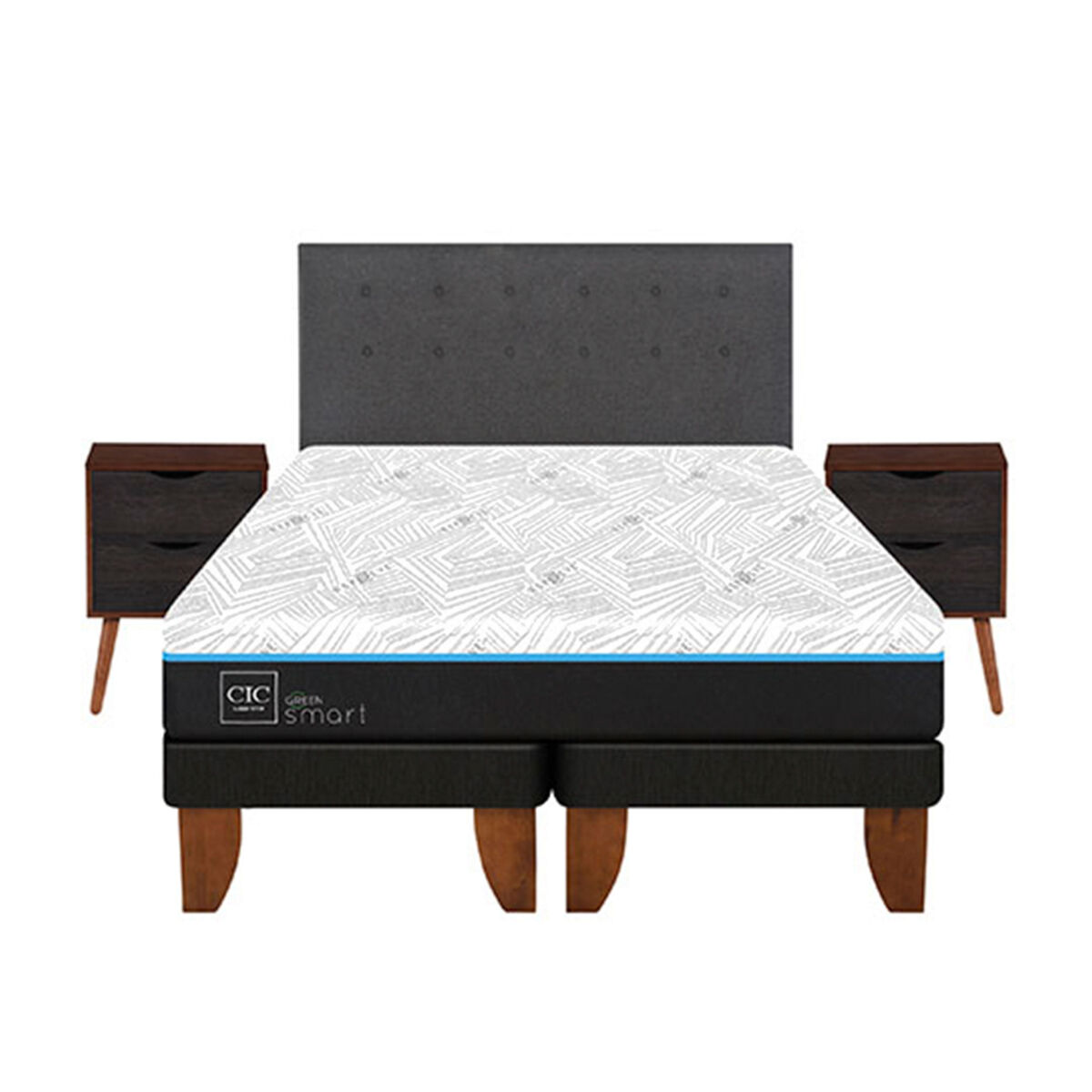 Cama Europea CIC Green Infinity 2 Plazas + 1 Respaldo + 2 Veladores Eufrates