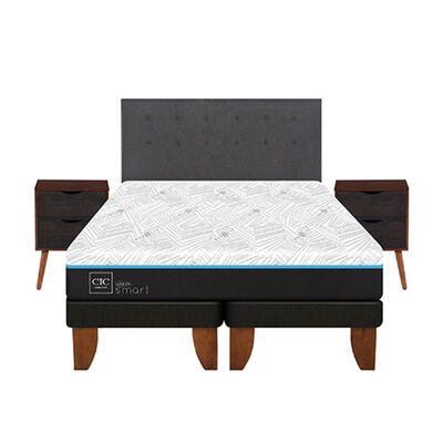 Imagen 1 del producto Cama Europea CIC Green Infinity 2 Plazas + 1 Respaldo + 2 Veladores Eufrates