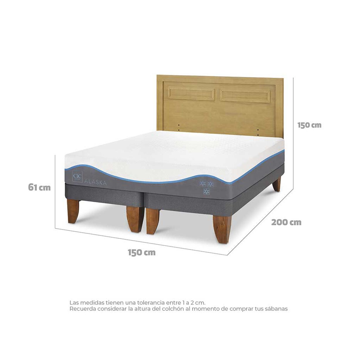 Cama Europea CIC Base Dividida 2 Plazas Alaska + Respaldo Milan Mostaza
