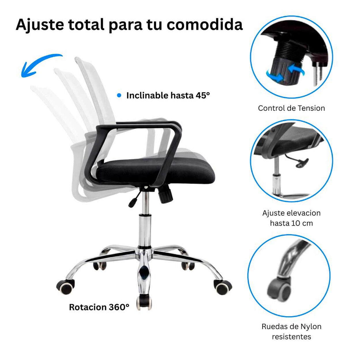 Silla de Escritorio Arthome Santiago Negra Blanca