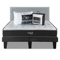 Combo Cama Europea Prelude Radiant 2 Plazas Normal + Respaldo Praga Plata + Cubre Colchón + Pack Almohadas