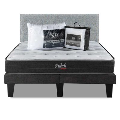 Imagen 1 del producto Combo Cama Europea Prelude Radiant 2 Plazas Normal + Respaldo Praga Plata + Cubre Colchón + Pack Almohadas