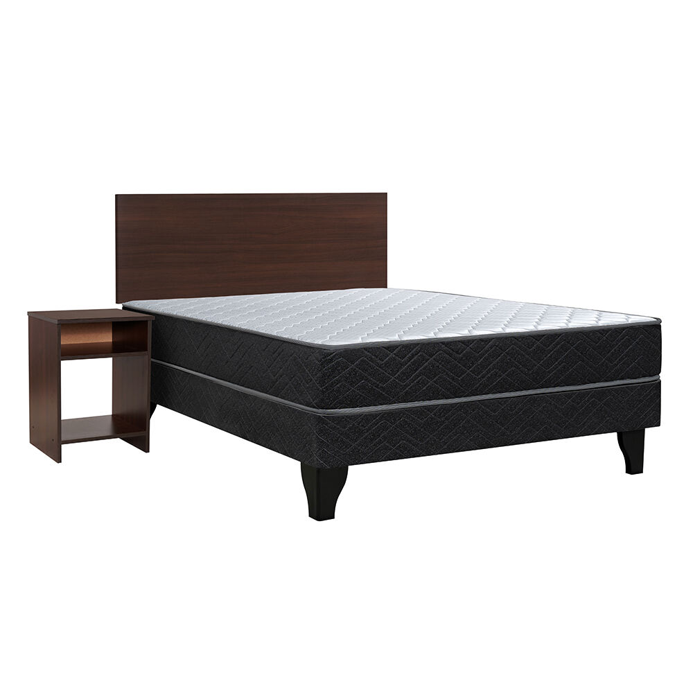 Cama Europea Celta Full Cádiz + Respaldo + Velador
