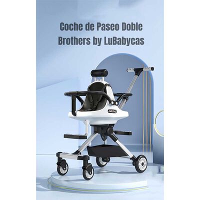 Imagen 2 del producto Coche Doble de Paseo con Sombrilla Azul By LuBabycas