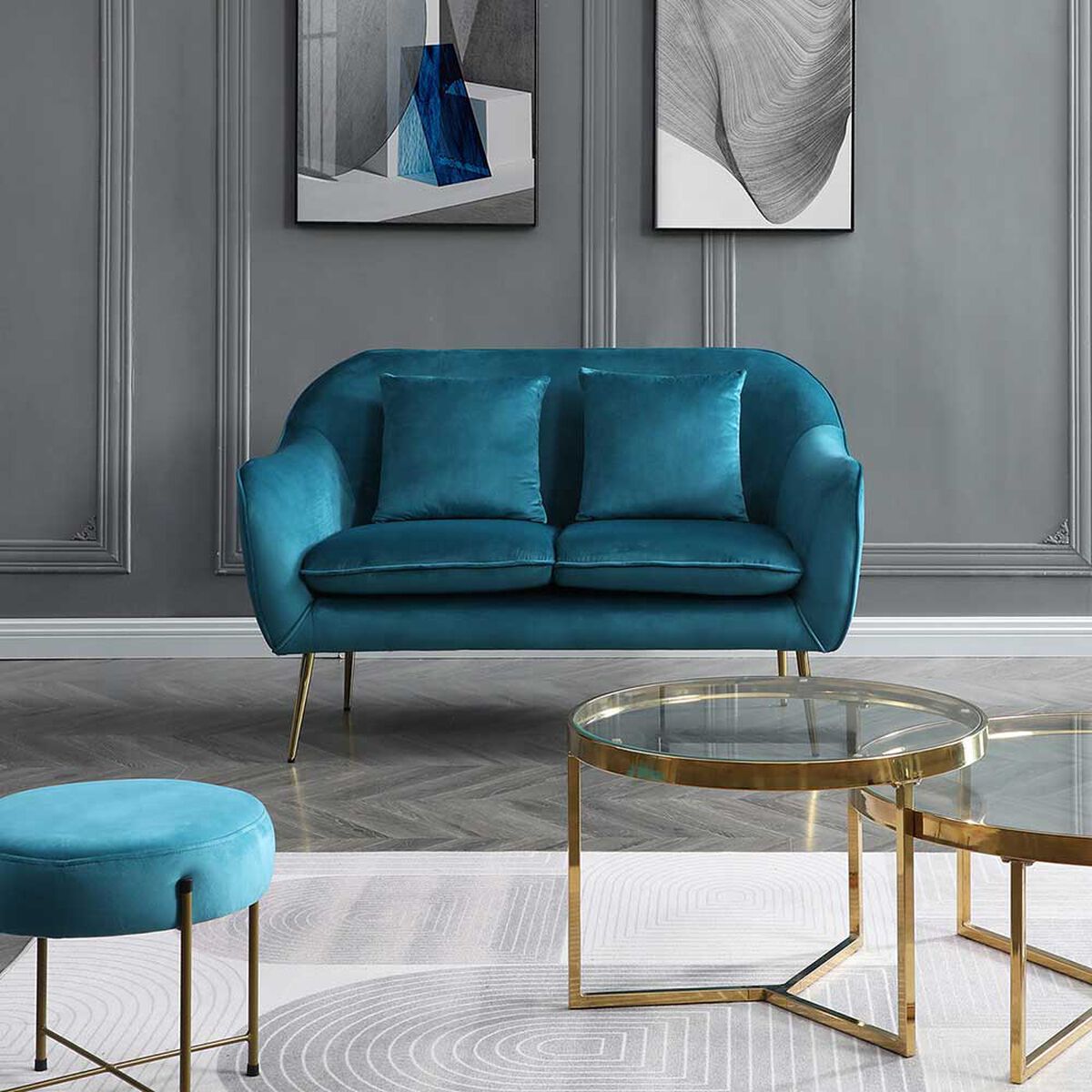 Sofá Vekkahome Pickle 2 Cuerpos Azul Turquesa