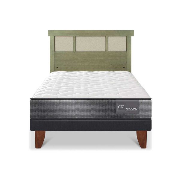 Cama Europea CIC 1,5 Plazas Anatomic + Respaldo Dublin Olivo