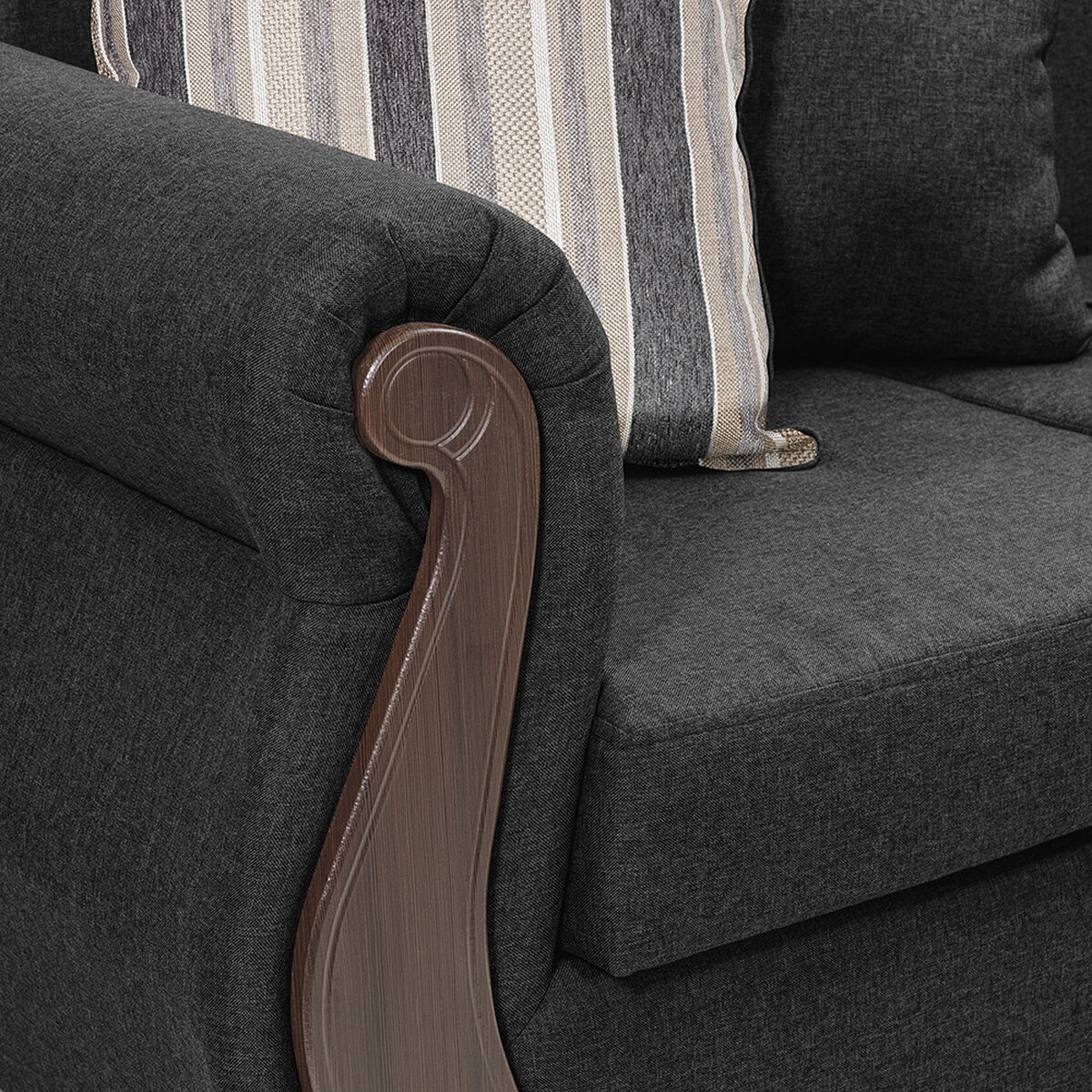 Juego de Living Innovamuebles New Bugambilia Sofá 3 Cuerpos + Dos Sillones 1 Cuerpo Gris Oscuro