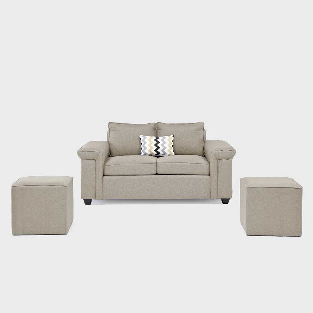 Sofá Mons Sicilia 2 Cuerpos + Dos Pouf 1 Cuerpo Beige
