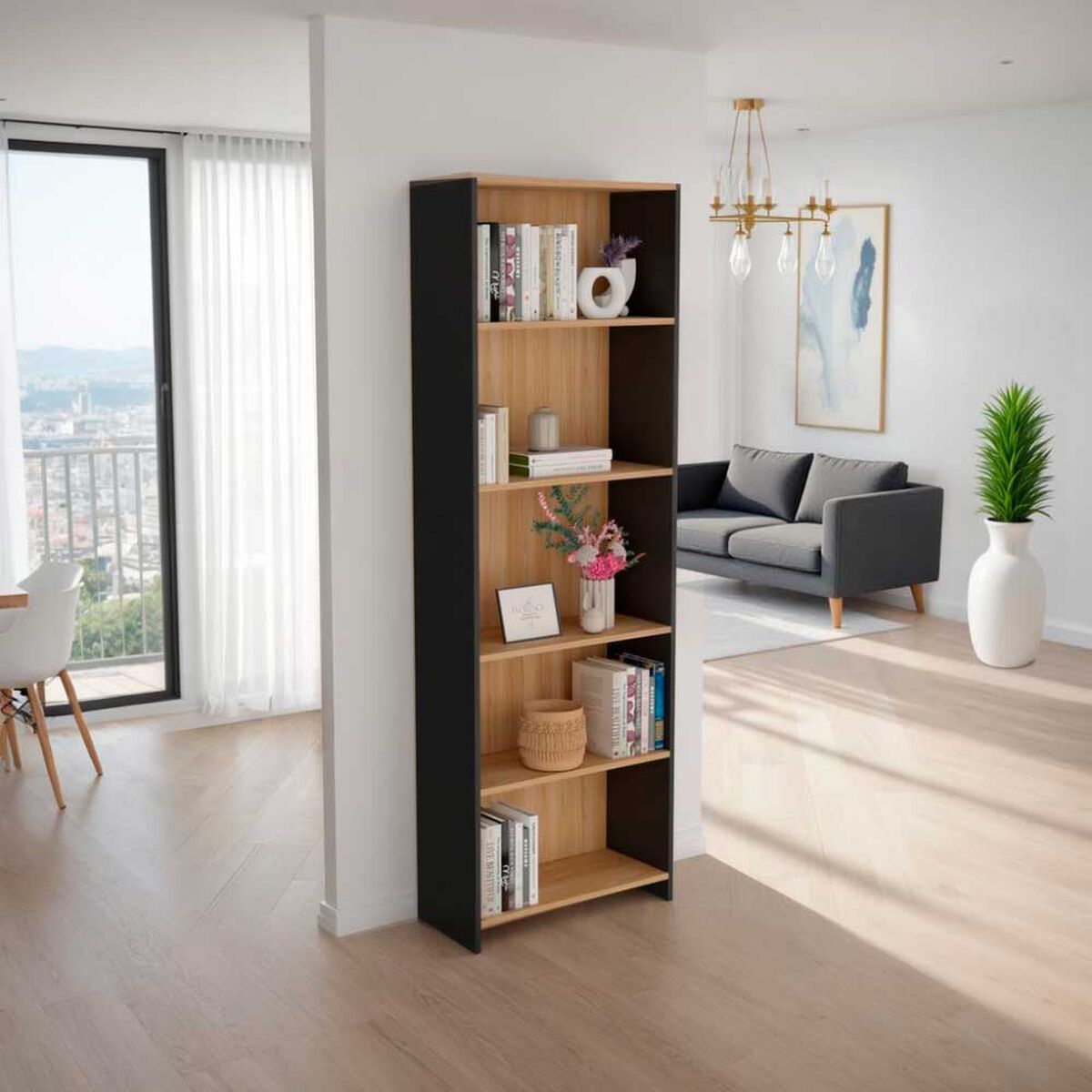 Biblioteca TuHome Eco 5 Repisas Lisa Fresno Europeo Wengue