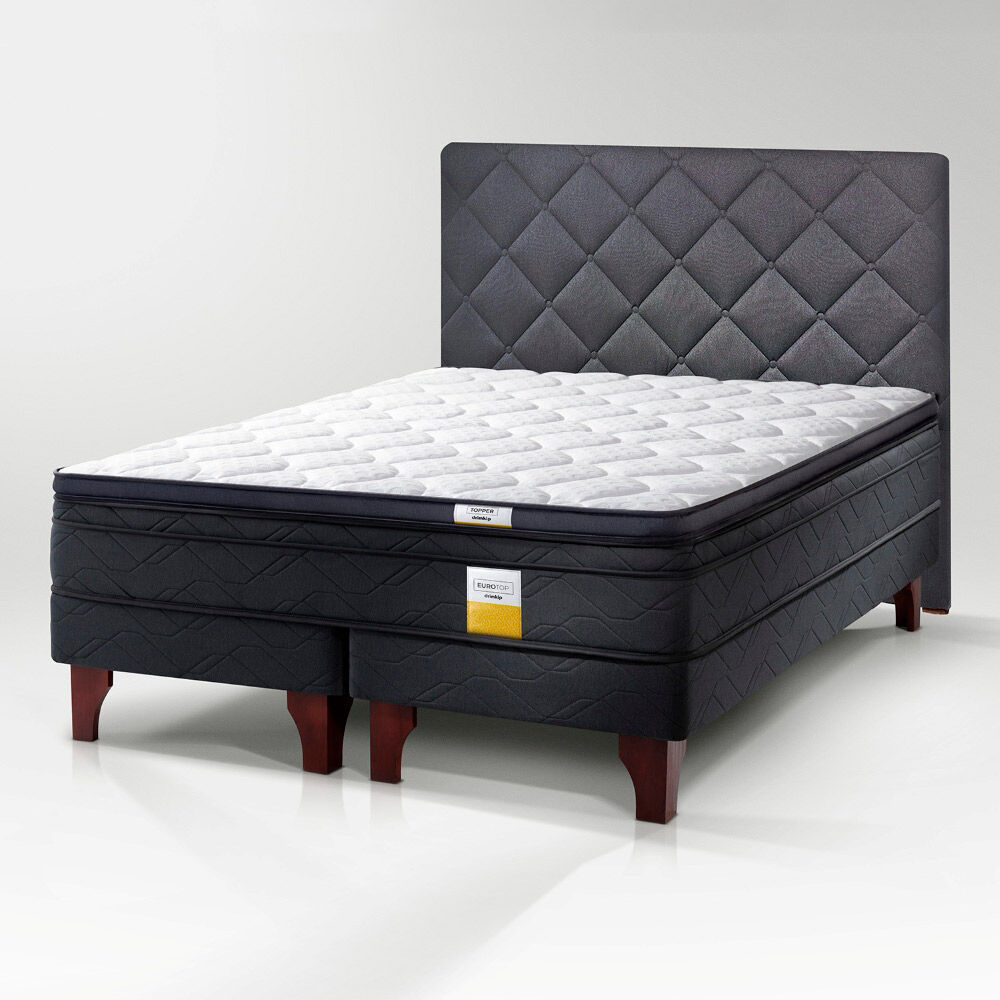 Cama Europea Drimkip Eurotop Full + Respaldo Romboos + Topper