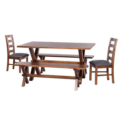 Juego de Comedor Latam Home Sevilla Granada 2 Sillas + 2 Bancas Lino Gris Oscuro