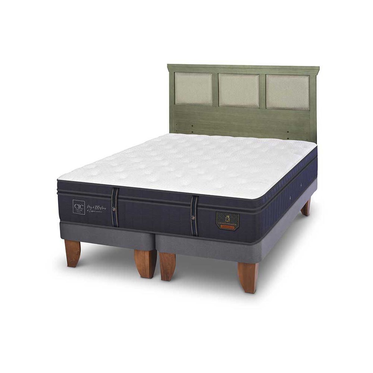 Cama Europea CIC Base Dividida King Grand Premium + Respaldo Torino Olivo
