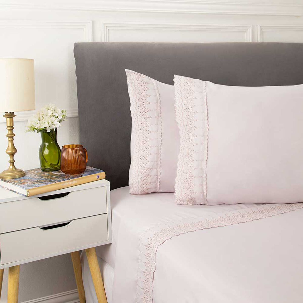 Juego de Sábanas Broderie Dreams 1,5 Plazas Mauve Lila