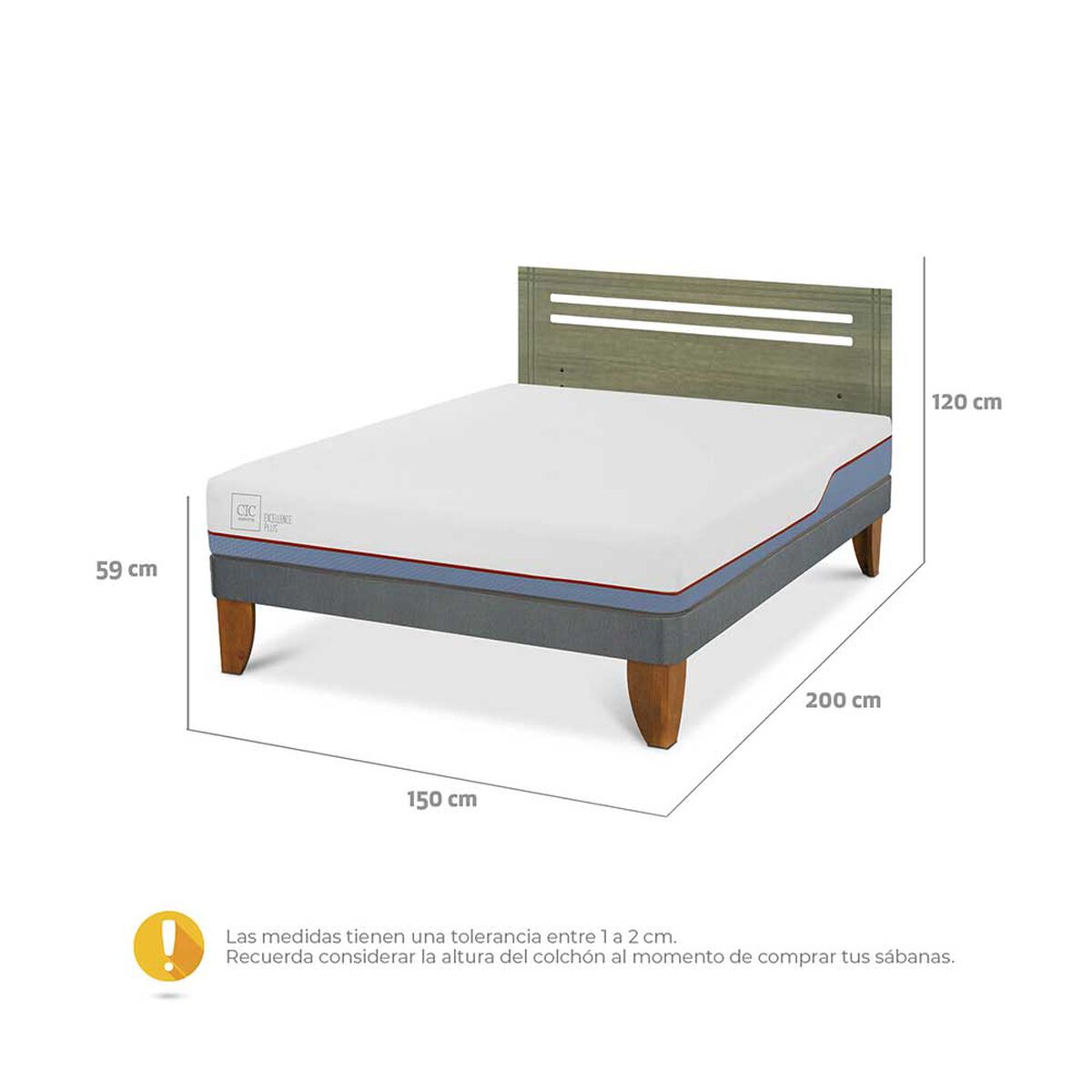 Cama Europea CIC 2 Plazas Excellence Plus + Respaldo Munich Olivo