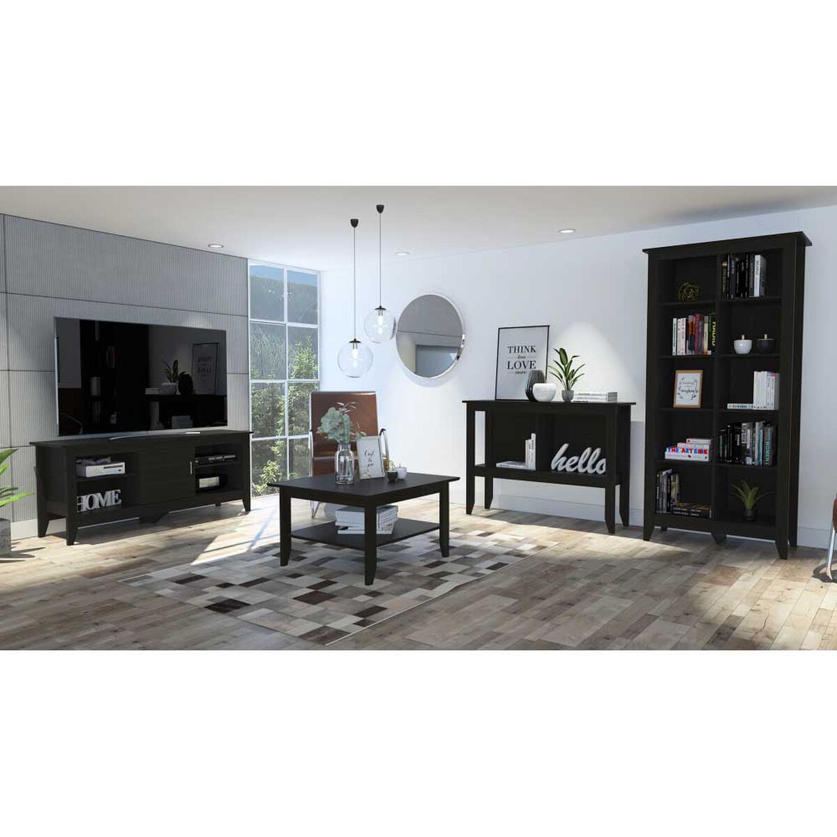 Rack TV Hasta 65" + Librero + Mesa de Arrimo + Mesa de Centro TuHome Essential Wengue