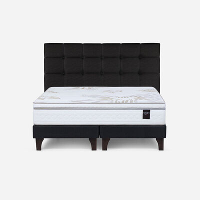 Cama Europea Rosen King Art 4 + Respaldo + Velador Issey Grafito