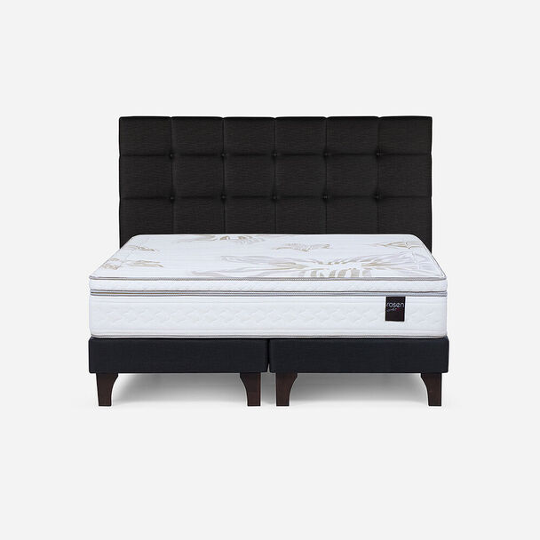 Cama Europea Rosen King Art 4 + Respaldo + Velador Issey Grafito