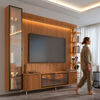 Rack TV 80" + Panel Neon Float Led + Vitrina + Repisas Decocasa Canela