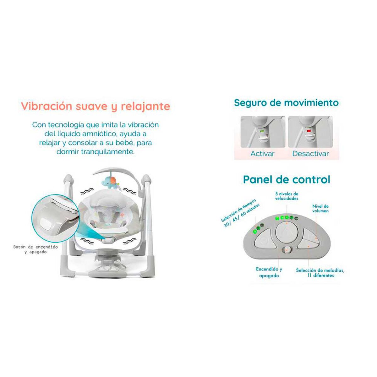 Columpio Mecedora Eléctrico Vibración Ingenuity Lubabycas