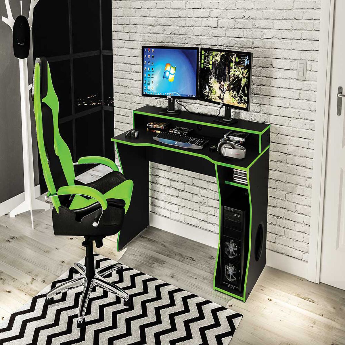 Escritorio Gamer Vekkahome Link Negro Verde