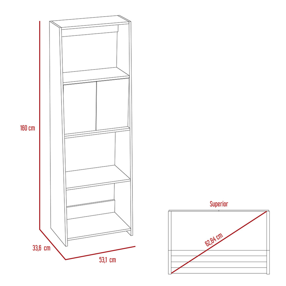 Biblioteca Note 1,60 Cm  2 Puertas - Blanco Hg / Miel