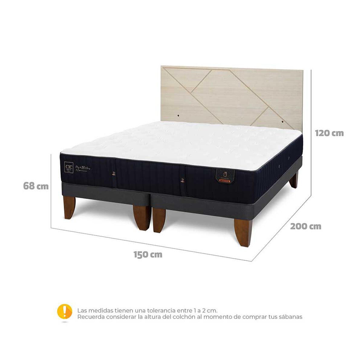 Cama Europea CIC Base Dividida 2 Plazas Premium + Respaldo Villarrica Alpino