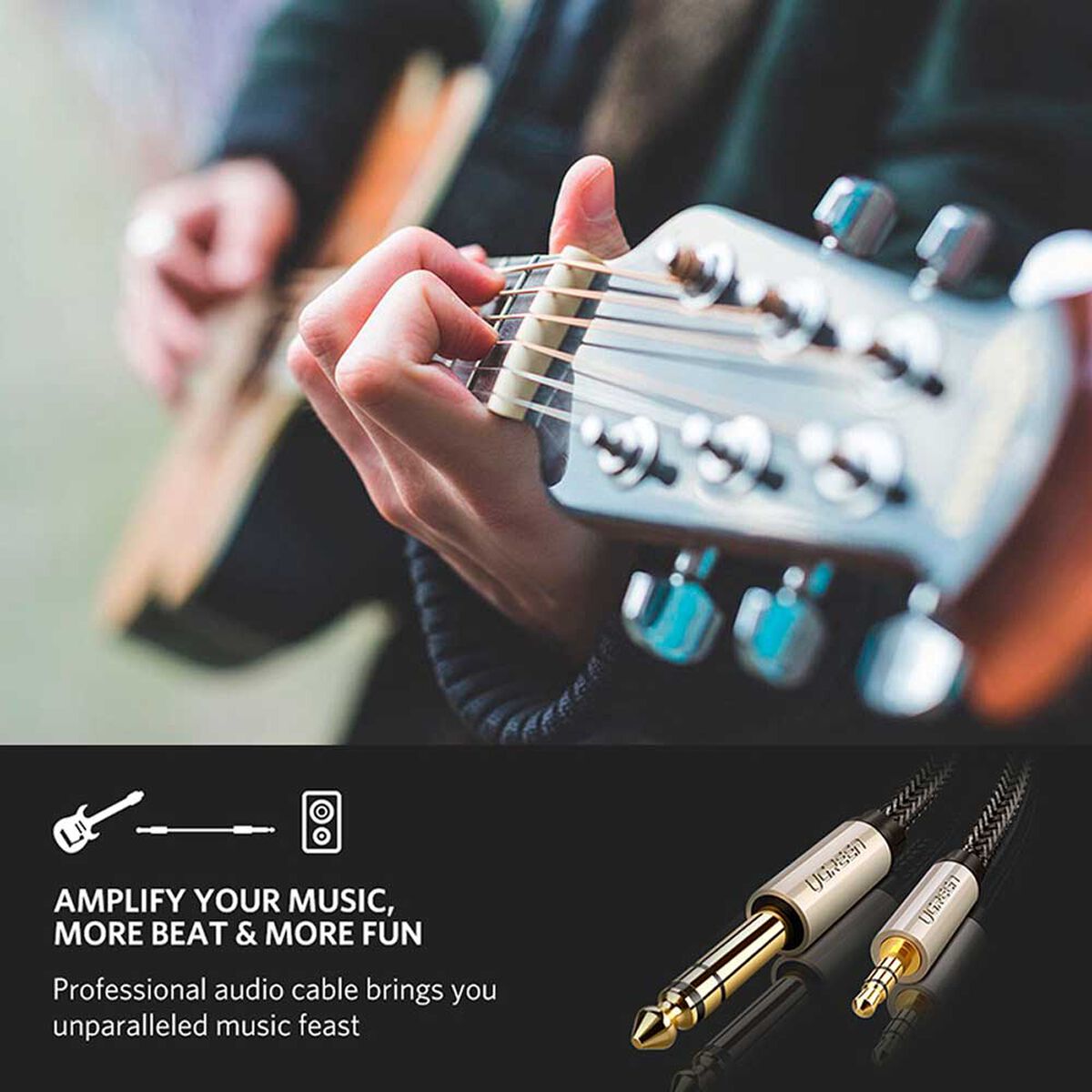 Cable De Audio Plug 3.5Mm/Plug 6.3 Estereo M/M 5M Negro Ugreen Av127