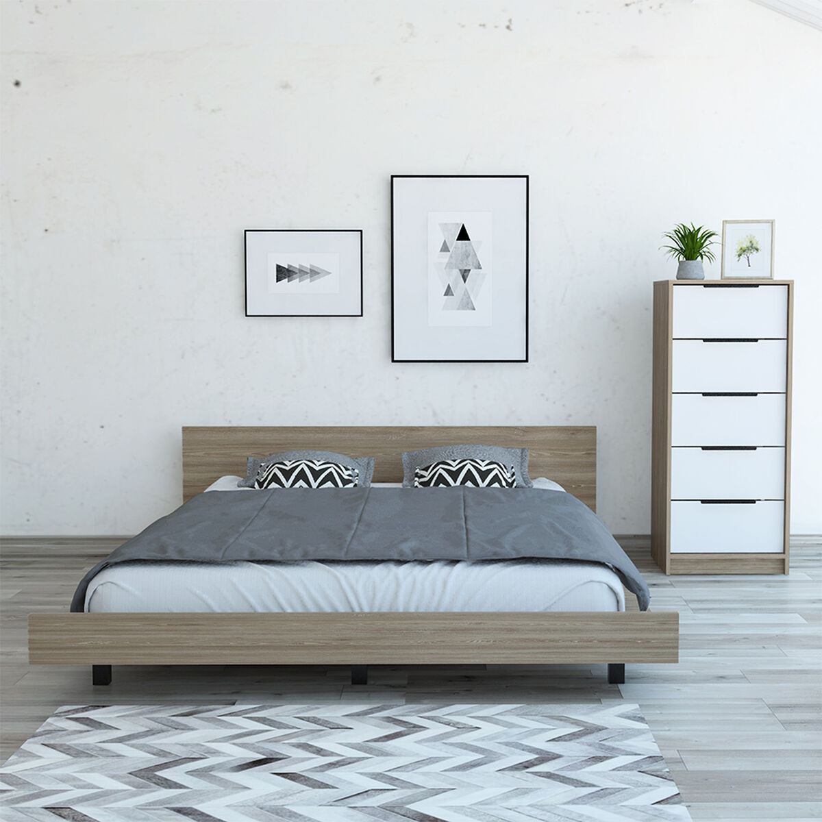 Cama 2 Plazas + Cómoda 5 Cajones